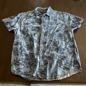 Mens Denim & Flower button down dress shirt